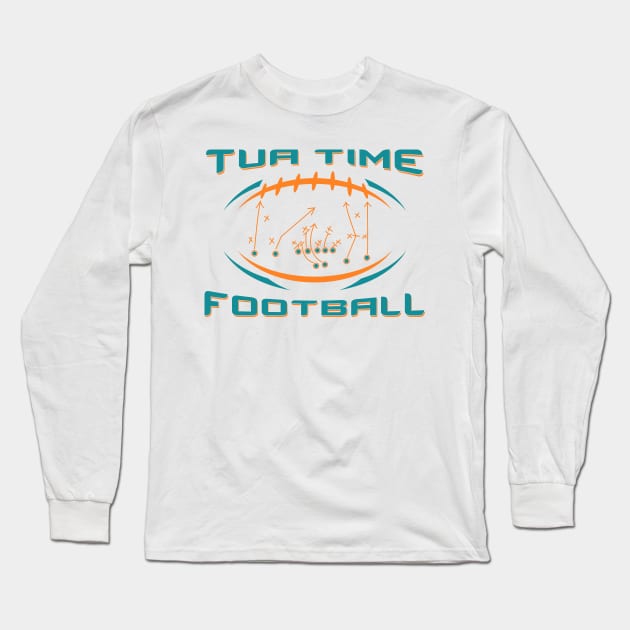 Tua Tagovailoa "Tua Time" Miami Dolphins X's and O's Long Sleeve T-Shirt by Car Boot Tees